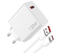 120W Caricatore USB e Cavo USB C per Redmi Note 14 Pro+ 13 Pro+ 12 11 5G | 120Watt 6A Ricarica Adattatore e 1 Metro Cavo Tipo C per Xiaomi 17 15 12 13T POCO F6 F4 GT per Black Shark 5 4