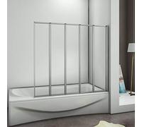 120x140cm Parete Vasca Da Bagno 5 Ante Pieghevole a Libro Vetro Temperato Trasparente 4mm, Telaio di Processo Elettroforesi opaco