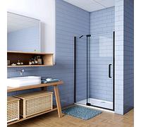 120x195cm Porta Doccia per Nicchia Apertura Battente 2 Pannelli in Vetro Temperato 8 mm Anticalcare Telaio Nero Opaco