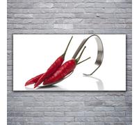 120x60 Quadro Immagine Arte da Parete Vetro Cucina a cucchiaio con peperoncino