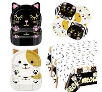 122 decorazioni per feste di compleanno a tema gatto, tra cui piatti per gatti, tovaglioli per animali domestici e tovaglia MEOW per feste di compleanno a tema gatto, servire 40 ospiti