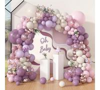 122 pezzi Kit arco di palloncini grigio e viola, palloncini rosa, bianchi, lavanda, oro rosa adatti per festa di nascità, gender reveal, sip & see, festa nuziale, matrimonio, festa di compleanno per b