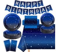 123 pezzi spazio galassia festa forniture notte stellata set stoviglie spazio buon compleanno piatto tovaglioli tovaglia galassia pianeta tema festa di compleanno striscione serve 40