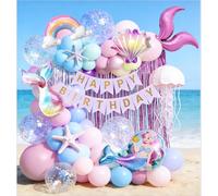 123PCS Kit Arco Palloncino Sirena Palloncini Compleanno La Sirenetta Blu Rosa Giallo Conchiglia Arcobaleno Coda di Sirena Palloncini in Alluminio Festoni Compleanno Compleanno Bambina