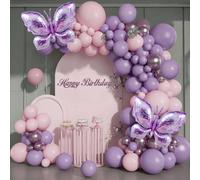 124 pezzi Kit di ghirlande ad arco con palloncini a forma di farfalla, palloncini rosa e viola con farfalle in lamina lilla e lavanda per decorazioni di feste come compleanni, matrimoni, festa della m