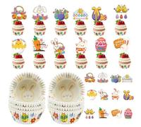 124 Pezzi Pasqua Cupcake Toppers,Muffin Stampo,Stampi Muffin,Pirottini In Carta Per Muffin,Topper Per Torta Coniglietto Uovo,Per Bambini Pasquatema Primavera Festa Torta Dolce Decorazione