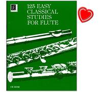125 Easy Classical Studies per flauto - Strumenti e composizioni di famosi flauto come quantz, Böhm o Köhler - Libro con graffetta colorata a forma di cuore