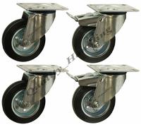 125mm 12.7cm Gomma Nera Girevole E Frenati Rotelle 130kg Ogni - Set Di 4