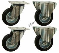 125mm 12.7cm Gomma Nera Girevole & Fisso Rotelle Resistente 130kg - Set Di 4