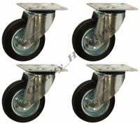 125mm 12.7cm Gomma Nera Girevole Rotelle - Resistente - Set Di 4