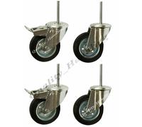 125mm Gomma Bullone Foro Girevole E Frenati Rotelle Raccordo 60kg Ogni - Set Di