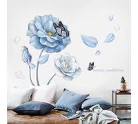 126x86cm Adesivi murali grandi fiori blu per vivere Camera da letto Divano Sfondo Farfalla Adesivo murale in vinile Murale ecologico