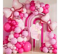 127 pezzi Kit arco di ghirlanda di palloncini a forma di topo rosa - palloncini rosa acceso, pastello e a pois con fiocco, decorazione a tema topo per feste di compleanno di ragazze, festa di nascità 