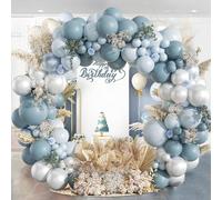 127 pezzi Set di palloncini a catenina blu macaron e argento metallico, 2 pezzi accessori per palloncini, set di palloncini perfetto per decorazioni di compleanni, matrimoni, sfondi per pareti, corone
