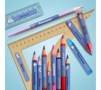 128 Etichette Adesive Personalizzate per Bambini Sticker Nome per Scuola PET Ecologico Etichette Colorate 51x7mm per Penne, Quaderni, Matite, Libri - Design personalizzabile (Blu, 128 pezzi)
