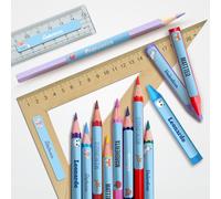 128 Etichette Adesive Personalizzate per Bambini Sticker Nome per Scuola PET Ecologico Etichette Colorate 51x7mm per Penne, Quaderni, Matite, Libri - Design personalizzabile (Azzurro, 128 pezzi)