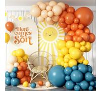 128 palloncini a forma di ghirlanda, stile retrò, blu e arancione, beige, per Here Comes the Son Baby Shower, sesso rivelare compleanno boho anniversario decorazione
