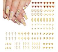 128 Pezzi Decorazioni Unghie in Oro,Croce, Rosa, Cuore, Vergine Maria Charm Unghie 3D,Nail Charms,Fai-da-te Decorazioni Unghie Nail Art