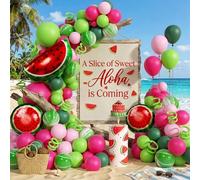 128 pezzi Kit per arco di palloncini a tema anguria, include palloncini in foil a forma di anguria, palloncini in lattice rosa acceso, rosa, verde e verde chiaro, e palloncini lunghi per modellazione.