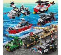 1296 pezzi Set città Portaerei, kit di assemblaggio 6-in-1 di navi da guerra militari, inclusi aereo, nave, auto, carro armato, giocattoli di imbarcazioni per giochi di ruolo creativi, adatti per raga