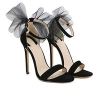 12CM/4.72IN High-Heeled Shoes Sweet Mesh Bowknot Stiletto Sandali di Grandi Dimensioni Vestito Partito Scarpe con Tacco Alto,Nero,40 EU