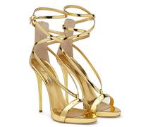 WOkismD 12CM/4.72IN Sandali con Tacco Alto Cinturino A Spillo in Vernice Open Toe Tacchi Alti Sandali da Discoteca Party Prom,d'oro,43 EU
