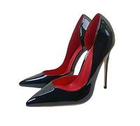 WOkismD 12CM/4.72IN Sexy Vernice A Punta Tacchi Alti Scarpe Fetish Tacchi A Spillo Discoteca Pole Dance Festa di Nozze Scarpe da Ballo,Nero,42 EU