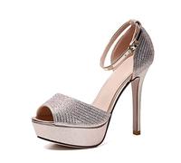 12CM/4.72IN Strass Open Toe Cinturino Tacchi Alti Modello Femminile Pole Dancing Sandali,d'oro,39 EU