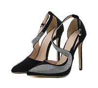 12CM/4.72IN Suede Punta A Punta Strass Stiletto Scarpe Matrimonio Partito Prom Sandali,Nero,36 EU