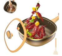 12in Titanium Alloy Non-stick Pot with Lid,Titanium Pans Cooking Non Stick Frying Pans with Lids，for Cooking Baking, Stainless Steel Hammered Cookware with Stay-Cool Handles (Yellow,Without steamer)