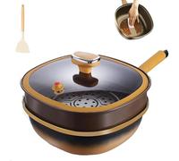 12in Titanium Alloy Non-stick Pot with Lid,Titanium Pans Cooking Non Stick Frying Pans with Lids，for Cooking Baking, Stainless Steel Hammered Cookware with Stay-Cool Handles (Yellow,With steamer)