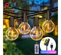 12M 30 LED G40 Luci a corda solari Luci da patio per esterni Luci a sospensione a globo impermeabili alimentate a energia solare e USB con infrangibile