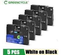 12mm 5/10pk 231 etichetta nastro compatibile con TZE-231 TZE231 221 241 335 PTH110 Etichetta stampante(White on Black-5PK)