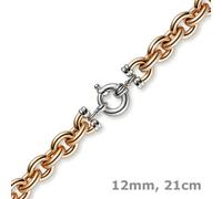 12mm Ancora Rotonda Bracciale Di 585 Oro Rosso & Oro Bianco, 21cm, Donna