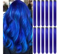 12Packs Colored Hair Extensions 21.65Inch Straight Color Clip in on Hair Extension Rainbow Party Cosplay Highlights Synthetic Hairpiece for Women (Blue)