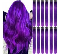 12Packs Colored Hair Extensions 21.65Inch Straight Color Clip in on Hair Extension Rainbow Party Cosplay Highlights Synthetic Hairpiece for Women (Purple)