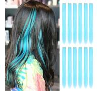 12Packs Colored Hair Extensions 21.65Inch Straight Color Clip in on Hair Extension Rainbow Party Cosplay Highlights Synthetic Hairpiece for Women (Light Sky Blue)