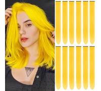 12Packs Colored Hair Extensions 21.65Inch Straight Color Clip in on Hair Extension Rainbow Party Cosplay Highlights Synthetic Hairpiece for Women (Yellow)