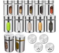 12Pc 100ml Barattoli Spezie Con 3 Tipi di Fori Dosatori, Porta Sale Pepe Contenitori Acciaio Inossidabile, Vasetti Cucina Lavabili lavastoviglie, Barattolo Conservare per Paprika, Polveri, Erbe Secche