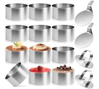 12Pcs 8 cm Coppapasta Tondi Acciaio Inox con 2 Coperchio e 2 Base, Set Stampini Anello Microforato Crostata, Stampo Anelli Torte Rotondi, Stampi Coppa Pasta Mousse per Dolci Biscotti Dessert Alimenti