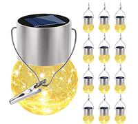 12pcs appeso luce solare decorazione esterna impermeabile giardino terrazza palla di vetro incrinato luce giardino decorazione vacanza con clip maniglia
