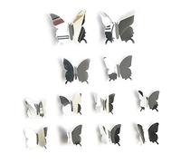 12pcs autoadesivo della parete specchio farfalla autoadesivo della parete 3D home art design decorazione della parete per camera da letto soggiorno decorativo in pvc home decor collezione, argento con