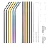 12pcs Cannucce Riutilizzabili Lunghe 30cmx8mm, Cannucce Acciaio Inox Stanley, Cannucce Metallo Colorate Senza Bpa con 2 Spazzole per Stanley Adventure Quencher 30oz/40oz Cup