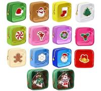 12PCS Christmas Makeup Bag Mini Clear Preppy Patch Zipper Pouch Small Holiday Cosmetic Travel Toiletry Purse