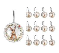 12PCS coniglio marrone in ghirlanda floreale tenda da doccia ganci anelli per bagno, ganci decorativi per tenda da doccia aste tende e fodera