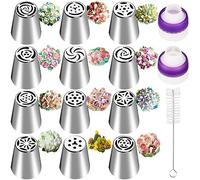 12PCS Decorazione Torte Russi Set, Ugelli di Glassa a Forma di Fiori in Acciaio Inox, Punte per Tubazioni Russe Grandi, Beccucci Russi Fiori Professionali per Pasticceria, Cupcake
