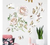 12PCS DIY 3D Farfalla e Rosa Adesivi Murali Rimovibili PVC Decorazione per Soggiorno o Camera da Letto