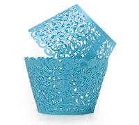 12pcs Filigree Vine Cake Cupcake Cases Wrapper Wraps Decoration Wedding Birthday Baby Shower (Sky Blue) by Broadfashion
