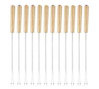 12PCS Forchette da Fonduta in Acciaio Inossidabile 24cm, Bastoncini per Arrostire con Manico in Legno, Forchette Fonduta Formaggio per Cioccolato Frutta Carne, Forchettone Fonduta per Cucina BBQ