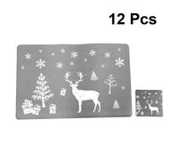 12Pcs Grey PVC Placemats and Coasters Set Christmas Table Protection Mats
